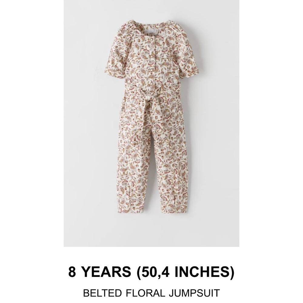 Zara Cream Floral Belted Jumpsuit